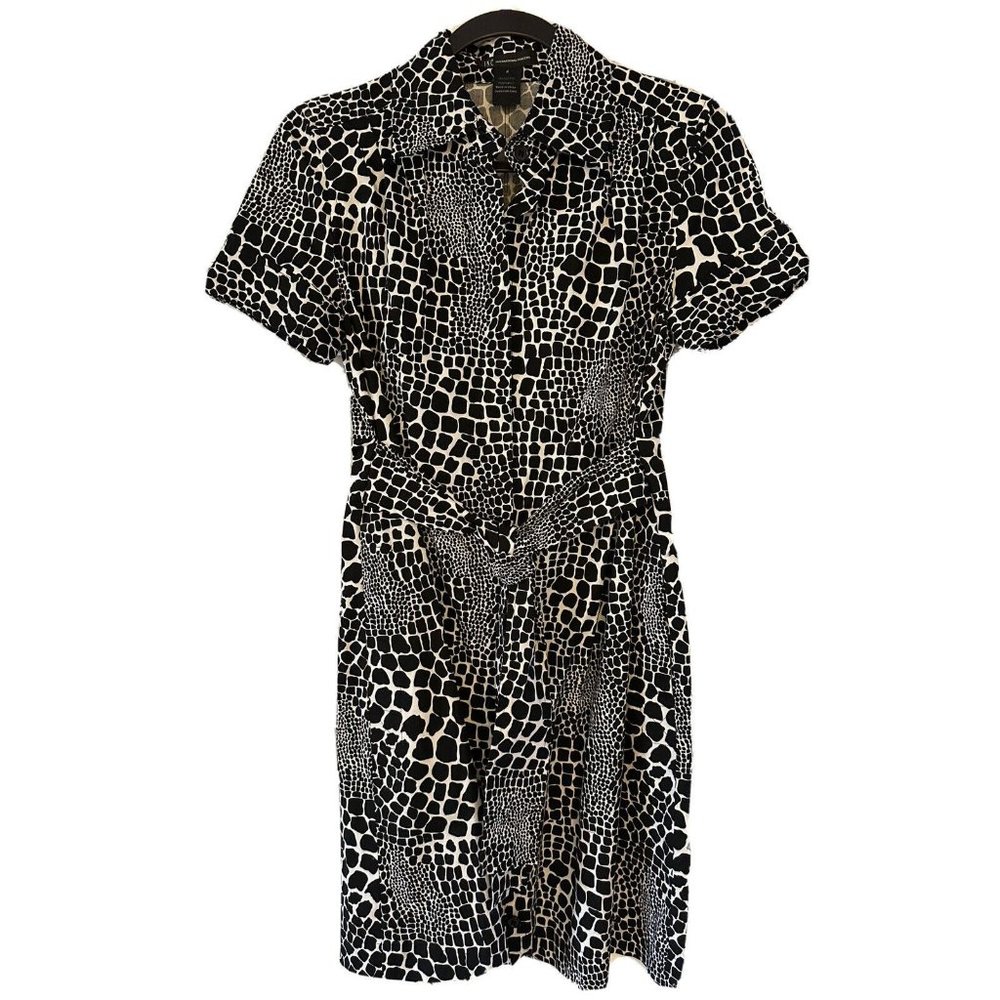 I.N.C International Womens Animal Print Button Up Tie Waist Collared Dress Sz 4
